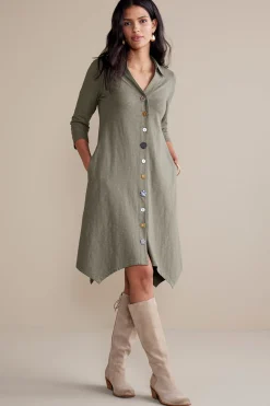 Soft Surroundings 3/4 Sleeve Danielle Button Dress