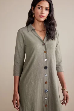 Soft Surroundings 3/4 Sleeve Danielle Button Dress
