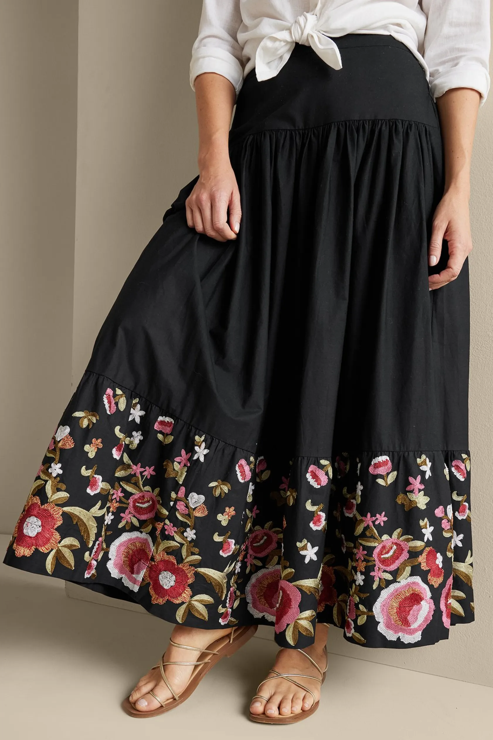 Soft Surroundings Cindi Embroidered Maxi Skirt