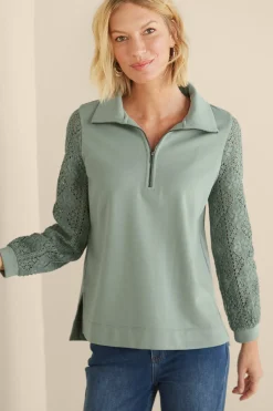 Soft Surroundings Crochet Sleeve French Terry Tunic