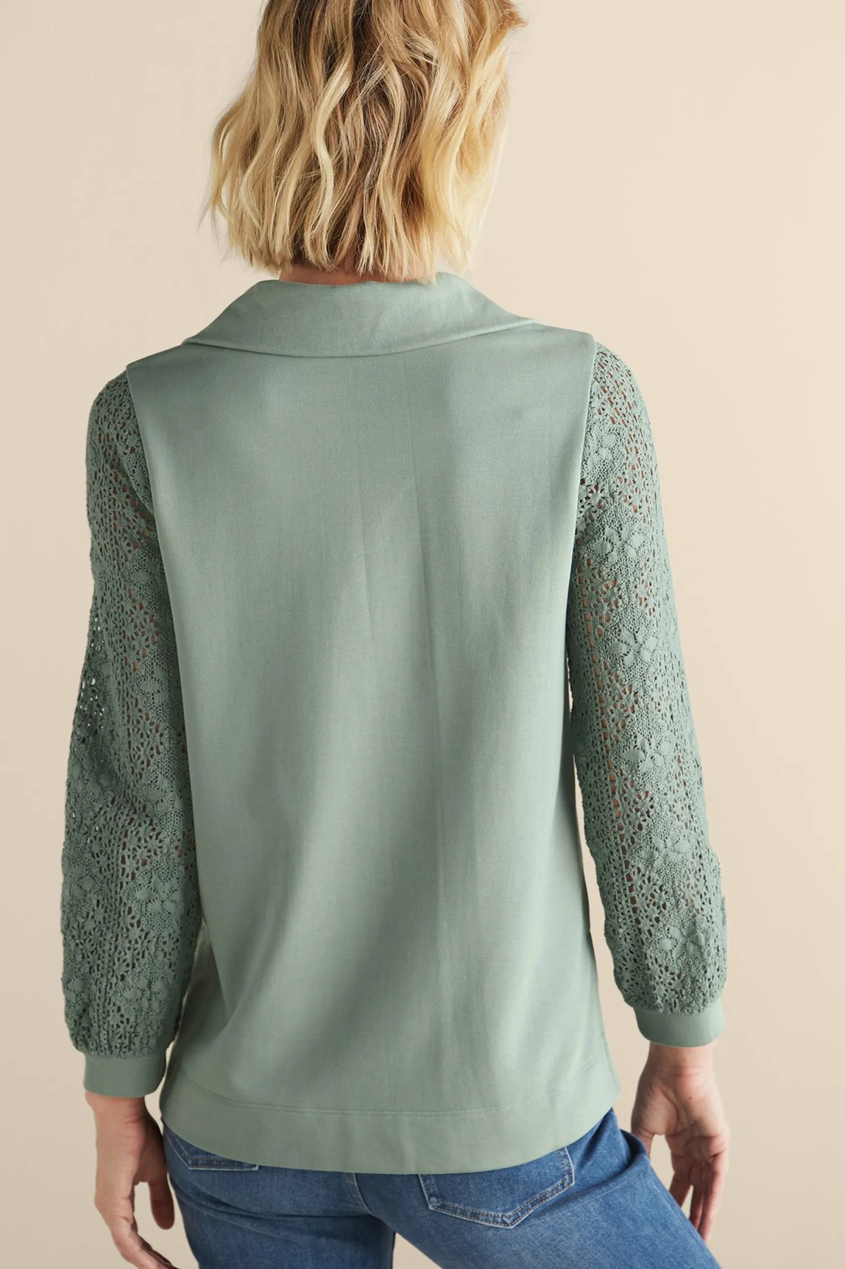 Soft Surroundings Crochet Sleeve French Terry Tunic