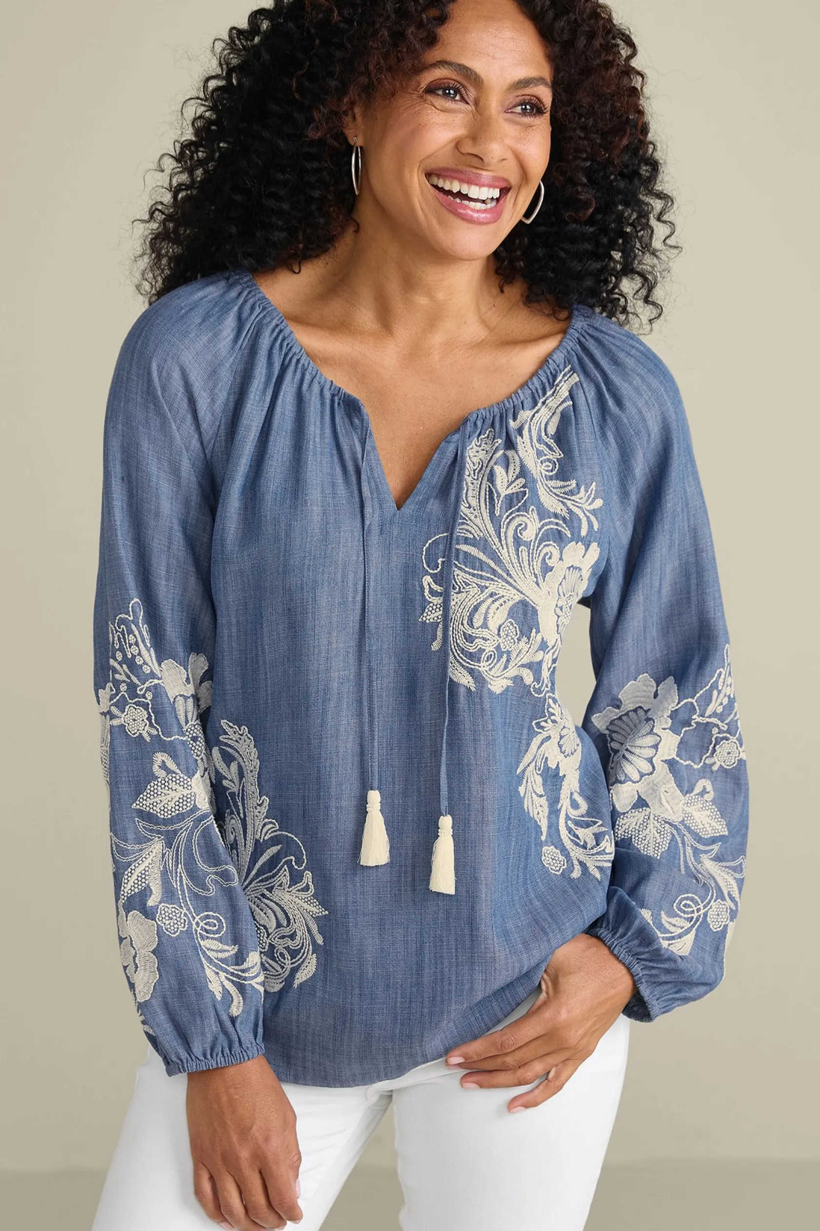 Soft Surroundings Diya Embroidered TENCEL™ Peasant Top