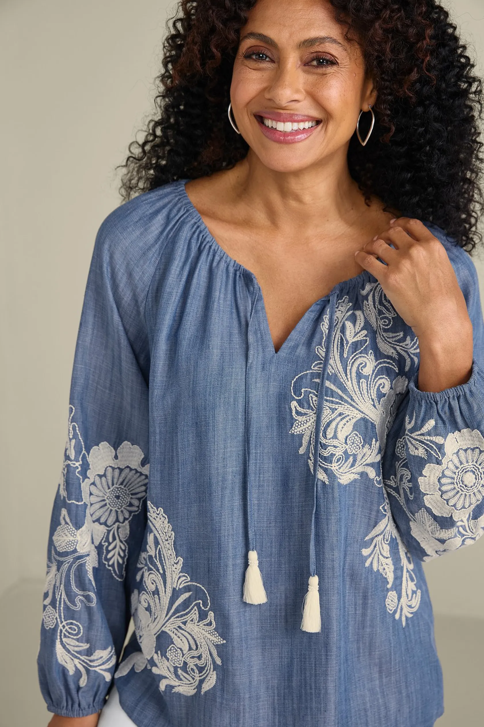 Soft Surroundings Diya Embroidered TENCEL™ Peasant Top