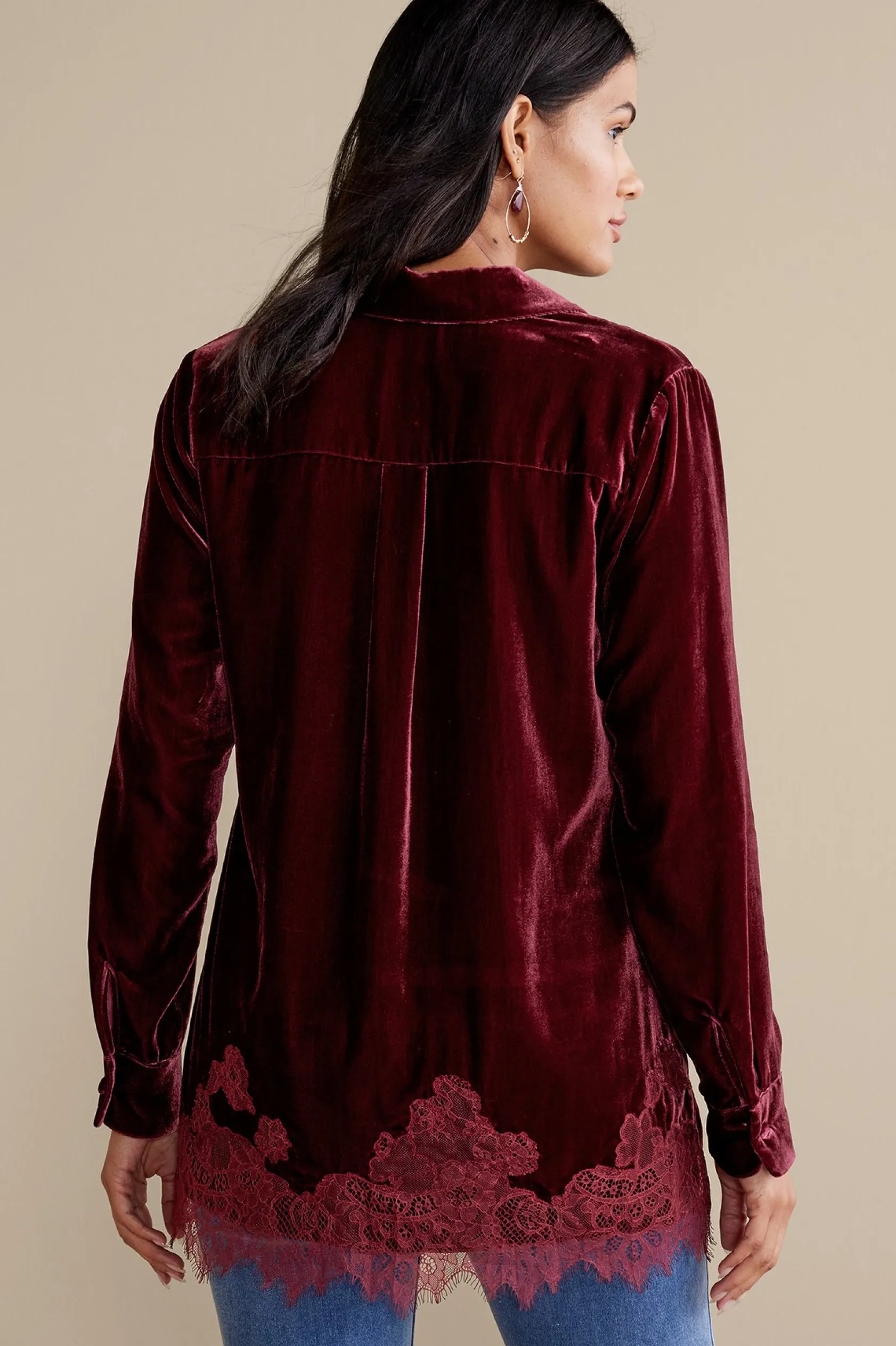 Soft Surroundings Eden Velvet & Lace Shirt