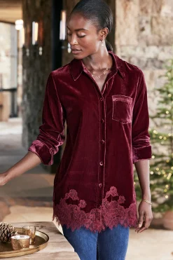 Soft Surroundings Eden Velvet & Lace Shirt