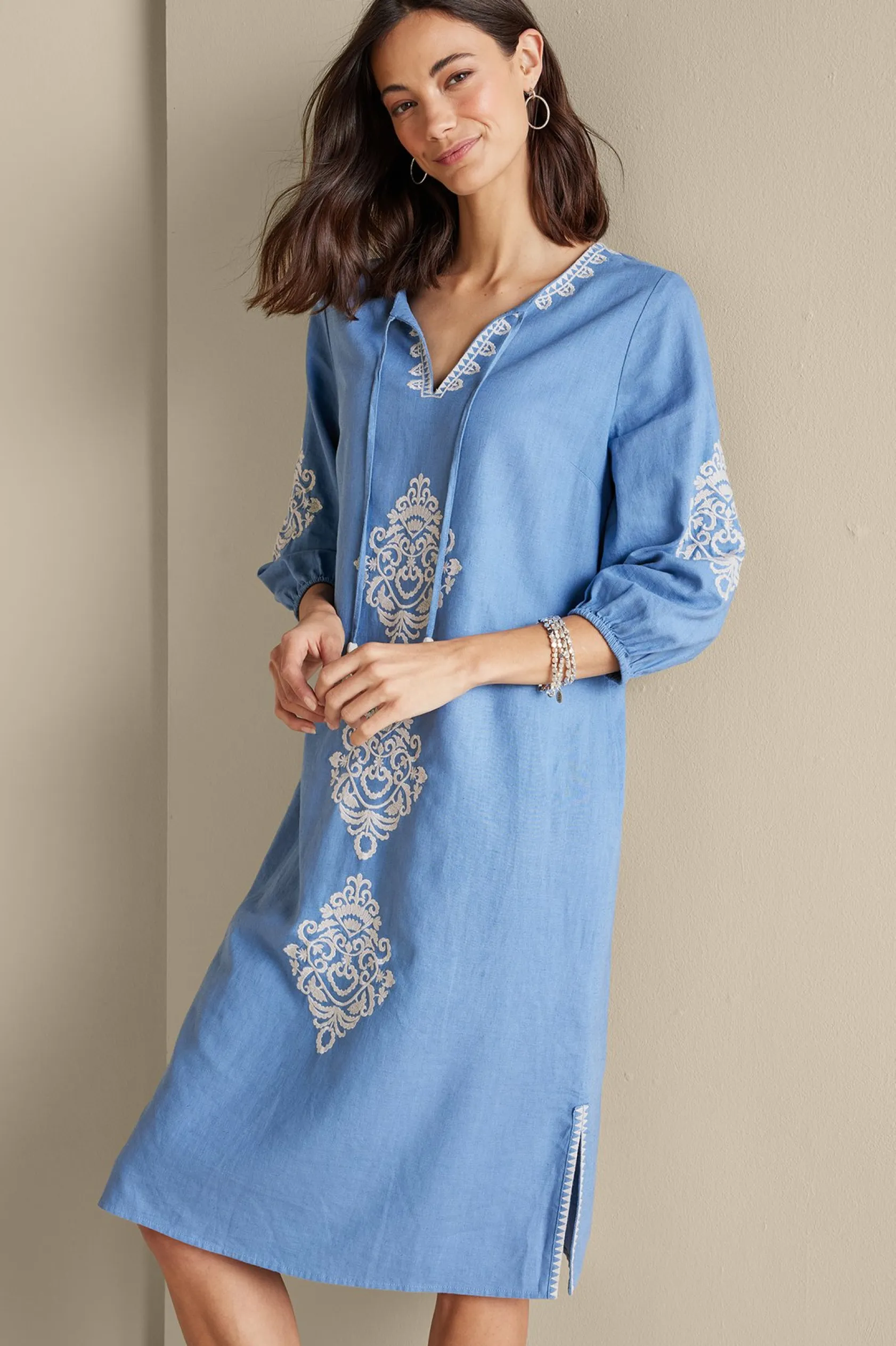 Soft Surroundings Hasana Linen Blend Midi Dress