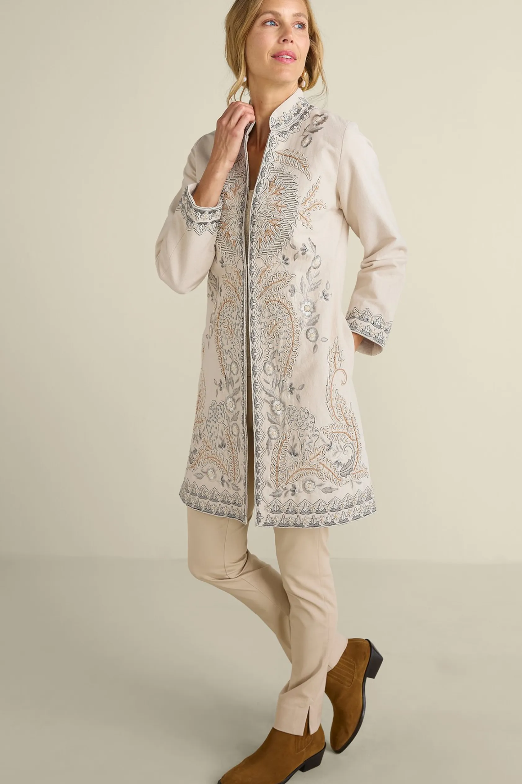 Soft Surroundings Kerala Embellished Natural Jacket