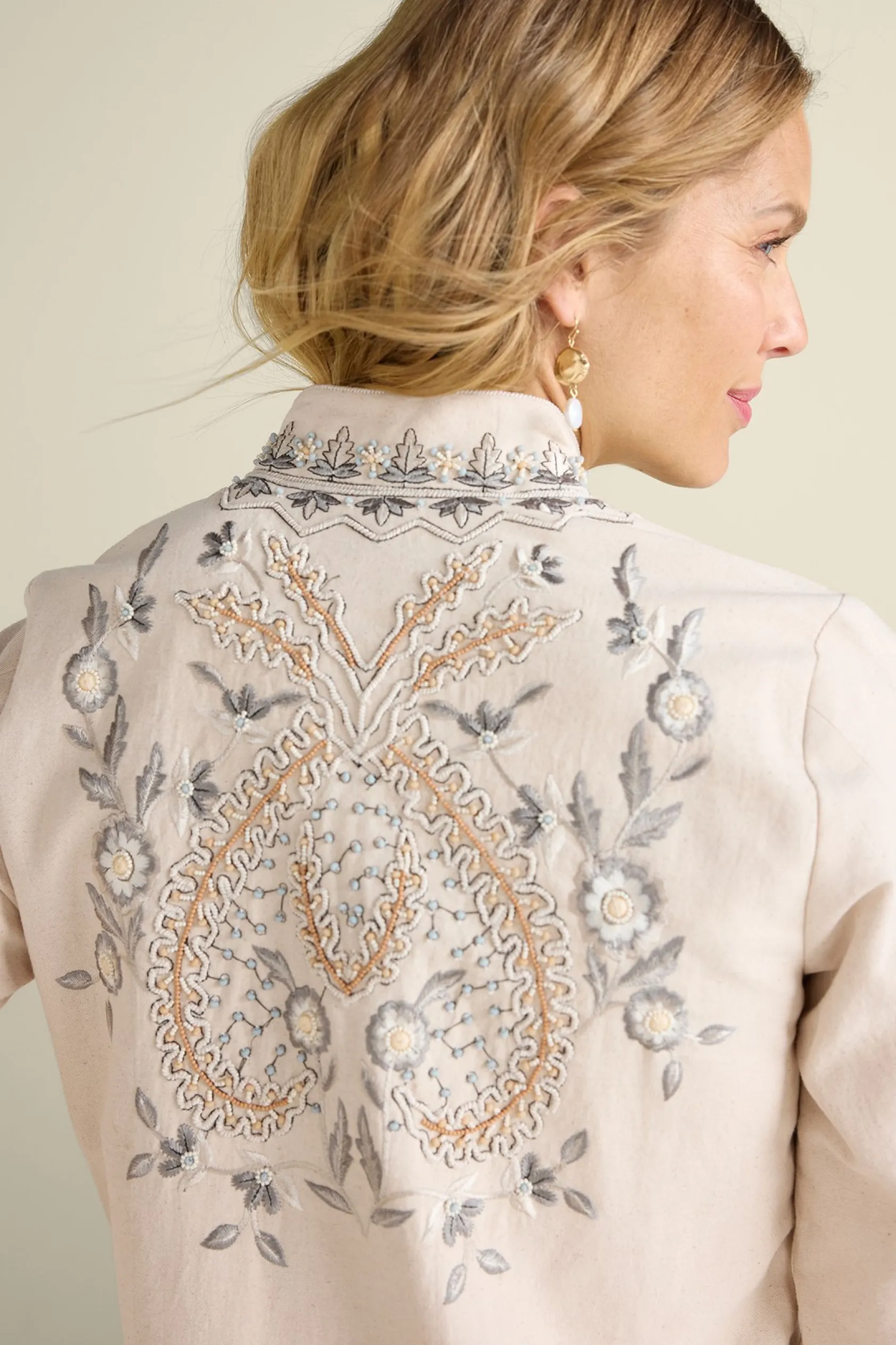 Soft Surroundings Kerala Embellished Natural Jacket