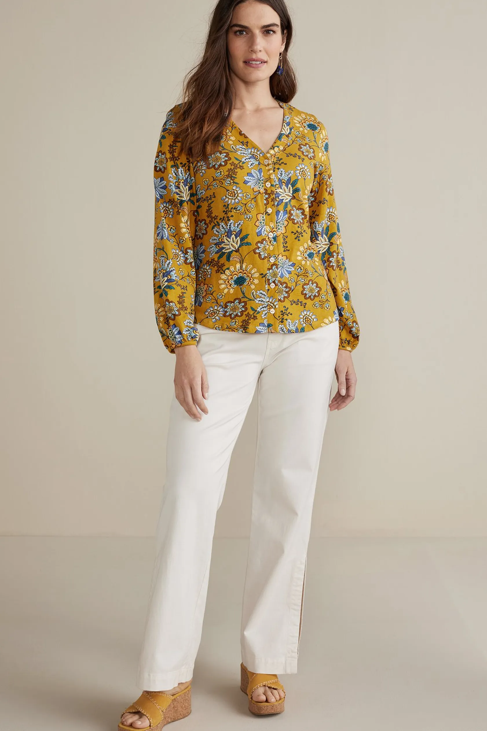 Soft Surroundings Lorna Button Front Top