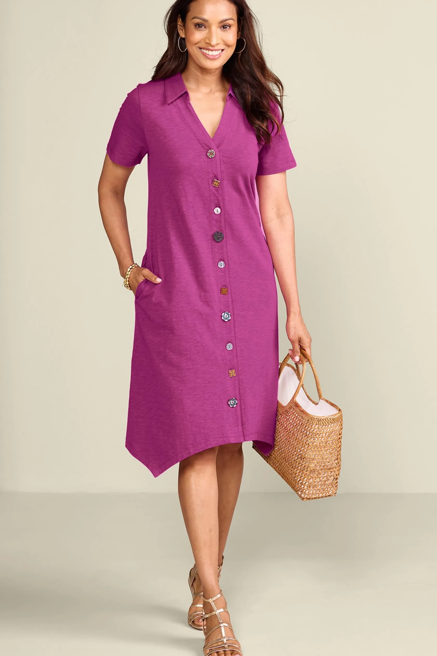 Soft Surroundings Petites Danielle Button Dress