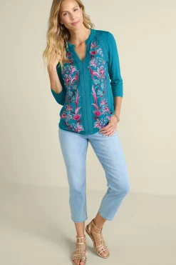 Soft Surroundings Petites Delsie Embroidered Top