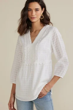 Soft Surroundings Petites Elodie Windowpane Gauze Top