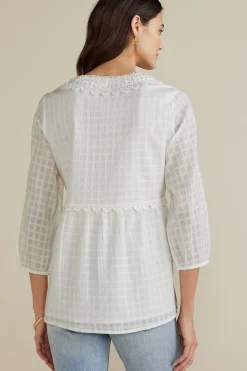 Soft Surroundings Petites Elodie Windowpane Gauze Top
