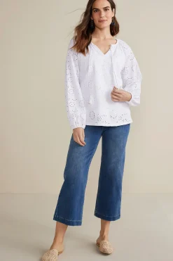 Soft Surroundings Petites Rhiannon Eyelet Peasant Top