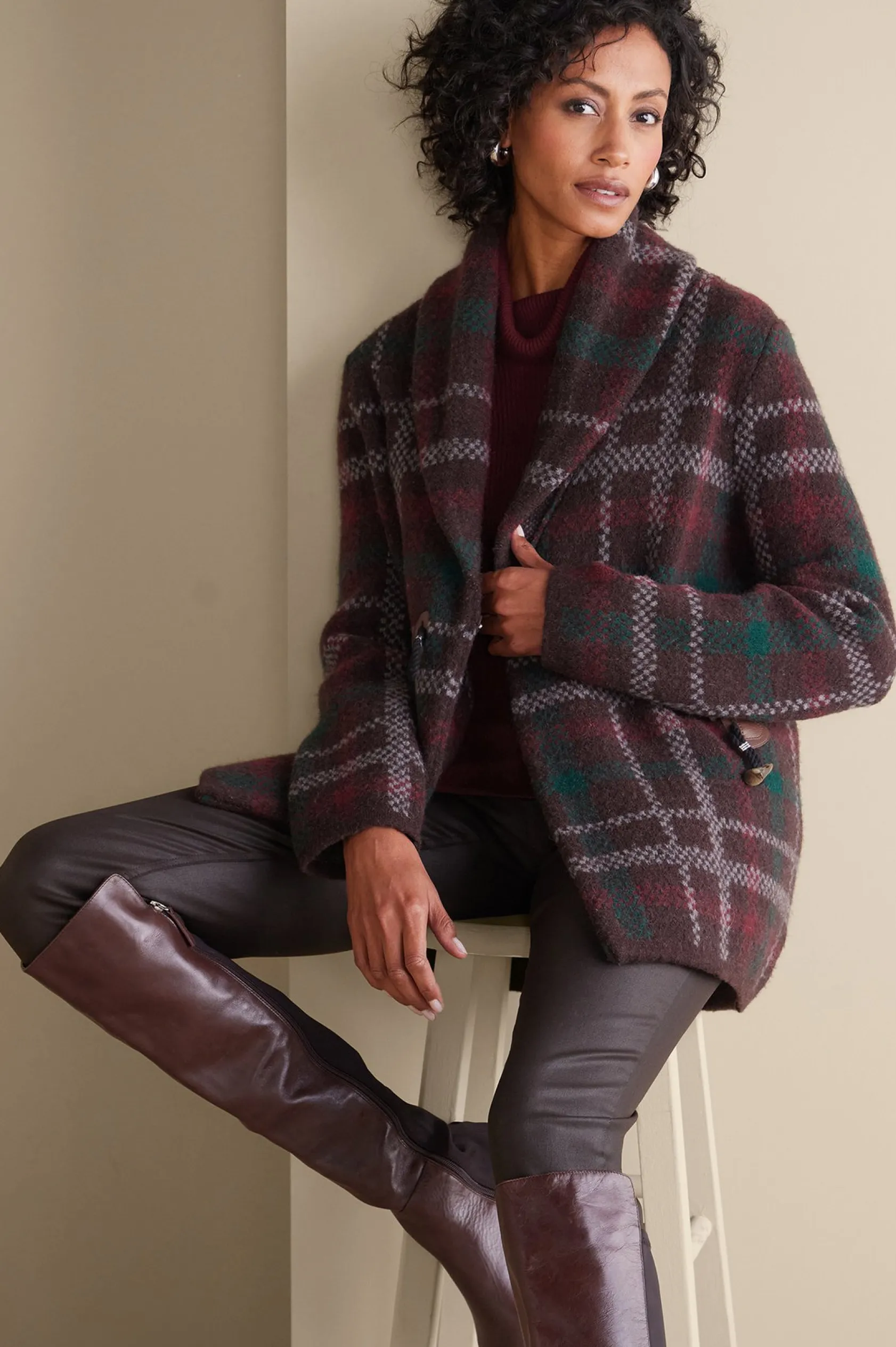 Soft Surroundings Plaid Sweater Coat