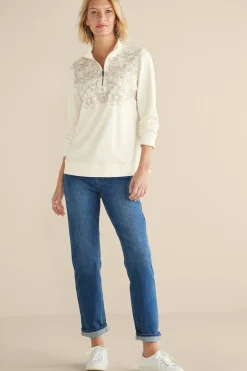 Soft Surroundings Rochelle Embroidered French Terry Pullover