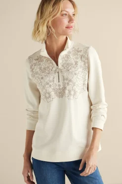 Soft Surroundings Rochelle Embroidered French Terry Pullover