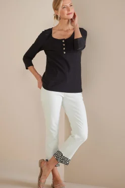 Soft Surroundings Solene Eyelet Denim Crop Jeans