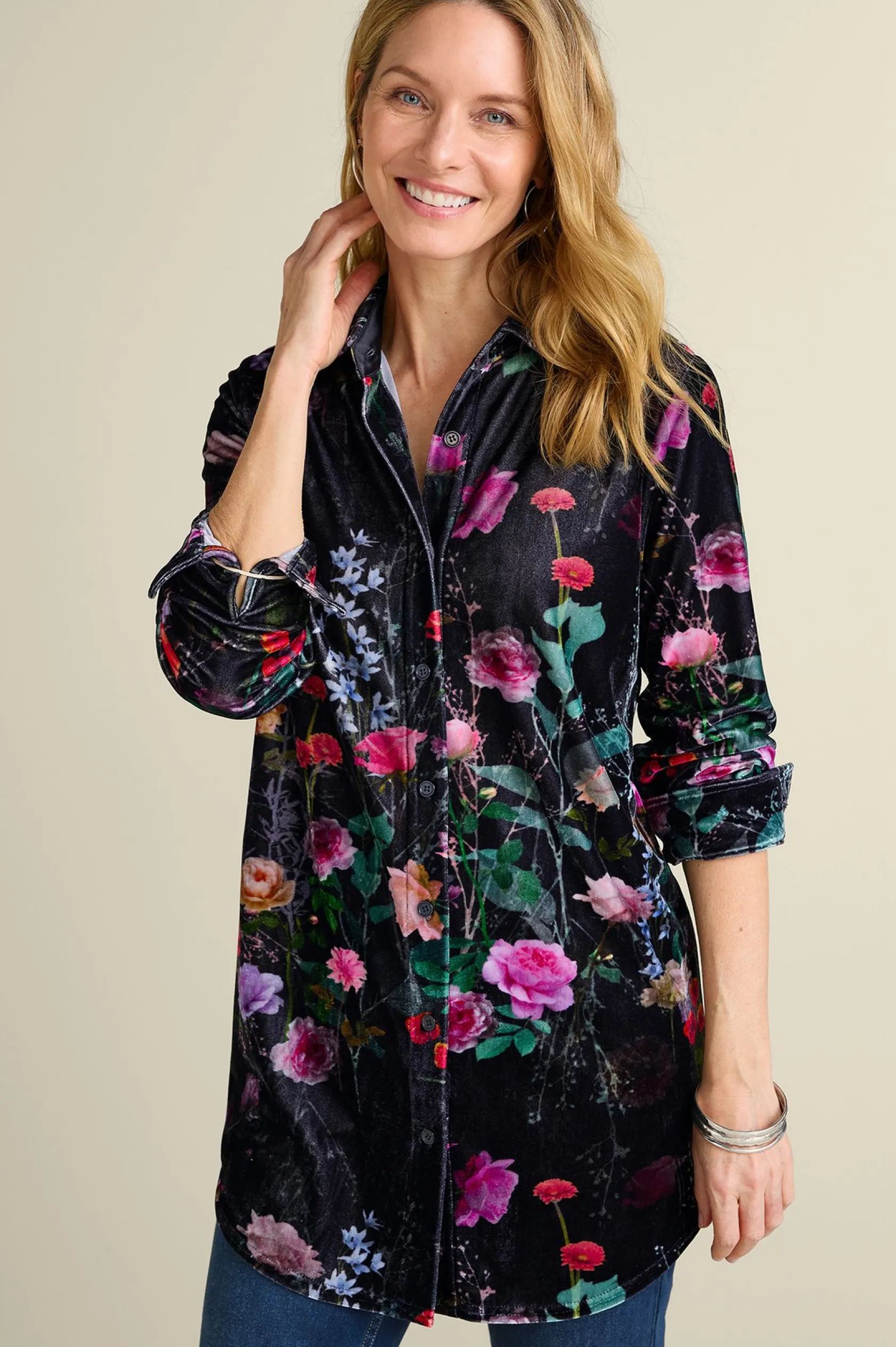 Soft Surroundings Velvet Boyfriend Tunic Shirt