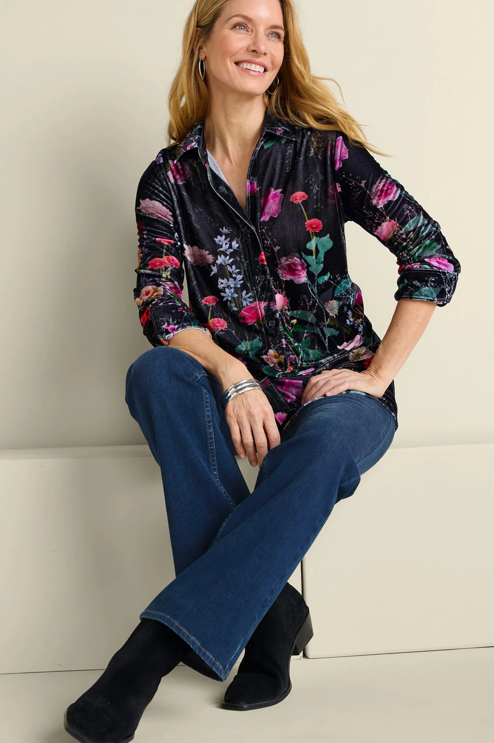 Soft Surroundings Velvet Boyfriend Tunic Shirt