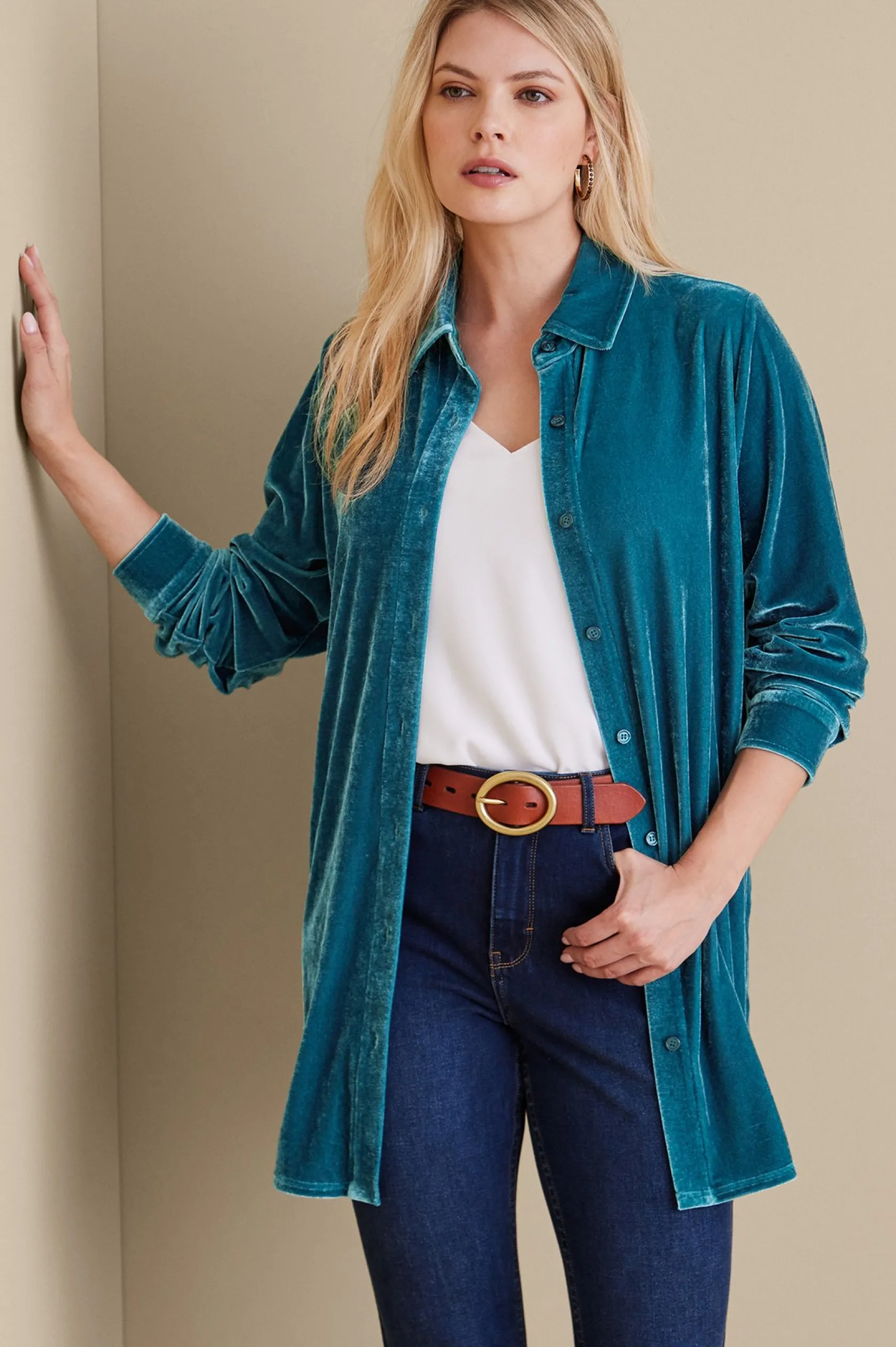 Soft Surroundings Velvet Boyfriend Tunic Shirt